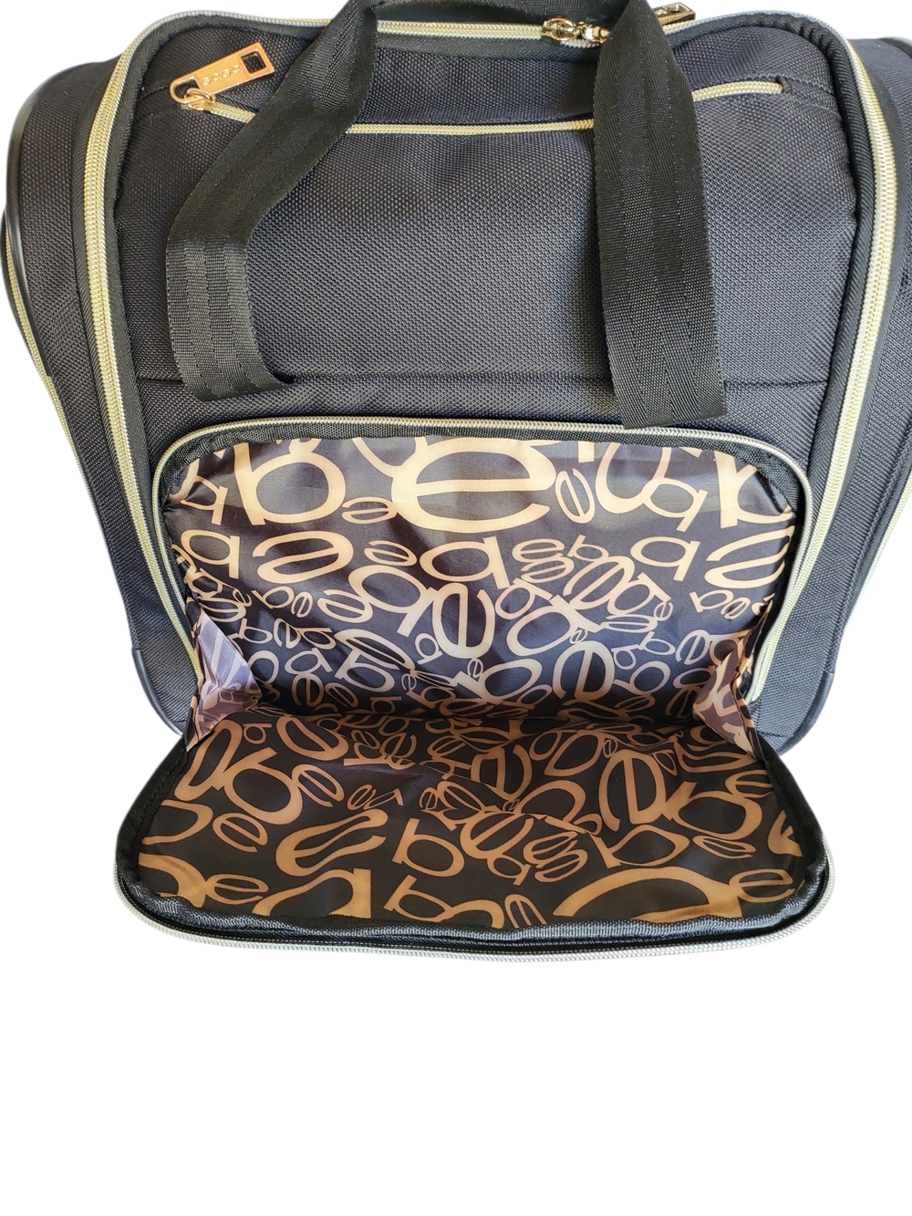 Bebe Underseat Rolling Travel Bag Black Weekend Carry On Gold Hardware - Picture 5 of 8